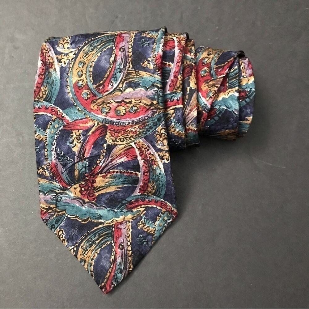 Vintage Christian Dior Monsieur 100% Silk Tie, Jewel Toned Abstract Pattern